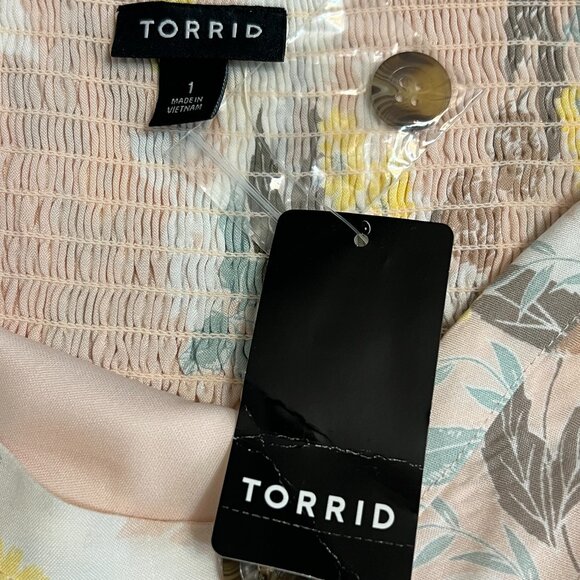 NWT TORRID Floral Button Front Sundress Size 1X Smocked Back Pockets Lined Rayon - Picture 3 of 9